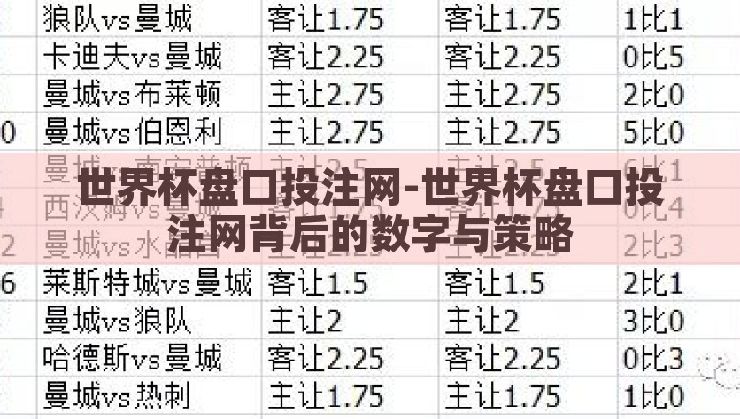 世界杯盘口投注网-世界杯盘口投注网背后的数字与策略，世界杯盘口投注网，揭秘背后的数字与策略