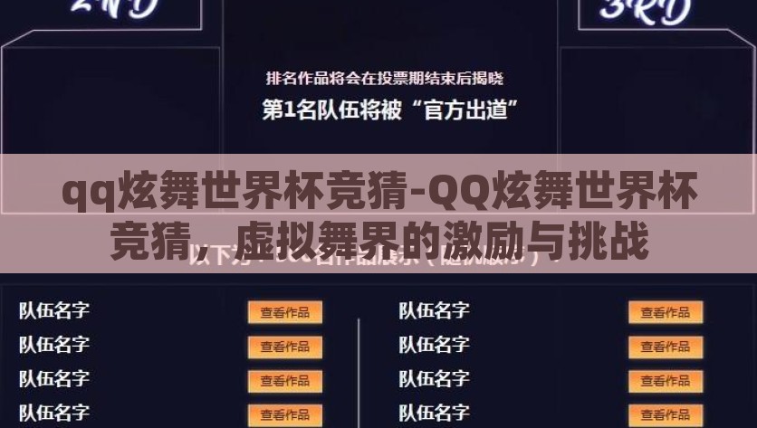 qq炫舞世界杯竞猜-QQ炫舞世界杯竞猜，虚拟舞界的激励与挑战，QQ炫舞世界杯竞猜，虚拟舞界中的激情与挑战