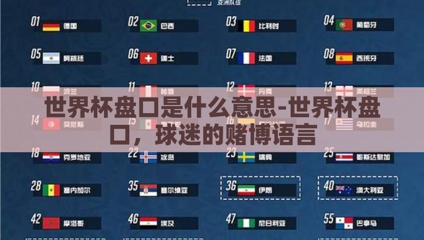 世界杯盘口是什么意思-世界杯盘口，球迷的赌博语言，世界杯盘口，球迷的赌博语言解析
