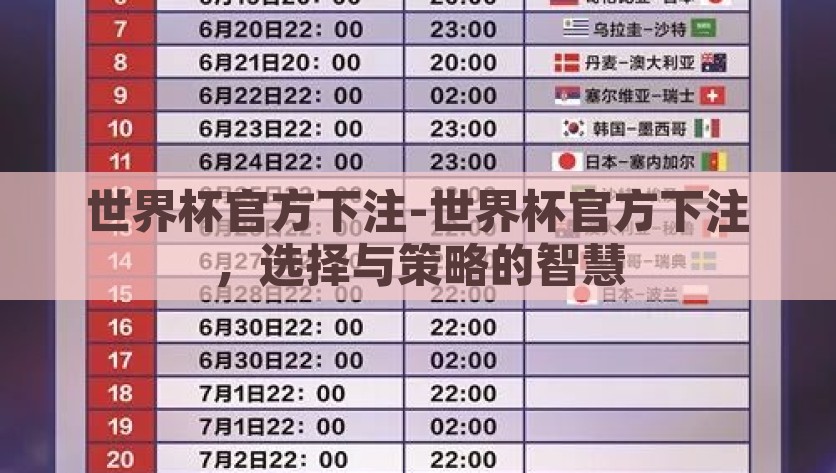 世界杯官方下注-世界杯官方下注，选择与策略的智慧，世界杯官方下注，智慧选择与策略的突破