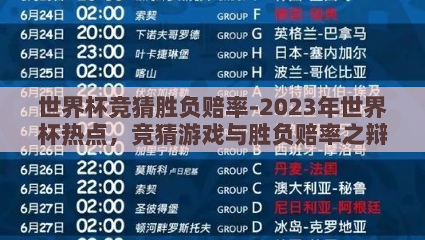 世界杯竞猜胜负赔率-2023年世界杯热点，竞猜游戏与胜负赔率之辩，2023年世界杯热点，竞猜游戏与胜负赔率的博弈