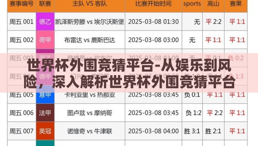 世界杯外围竞猜平台-从娱乐到风险，深入解析世界杯外围竞猜平台，解密世界杯外围竞猜平台，从娱乐到投保的潜在风险