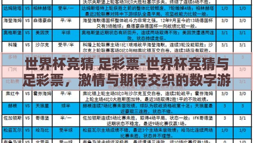 世界杯竞猜 足彩票-世界杯竞猜与足彩票，激情与期待交织的数字游戏，世界杯竞猜，激情与期待交织的数字游戏