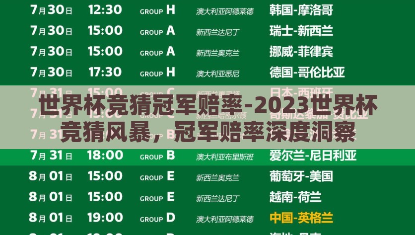世界杯竞猜冠军赔率-2023世界杯竞猜风暴，冠军赔率深度洞察，2023世界杯竞猜风暴，冠军赔率深度洞察