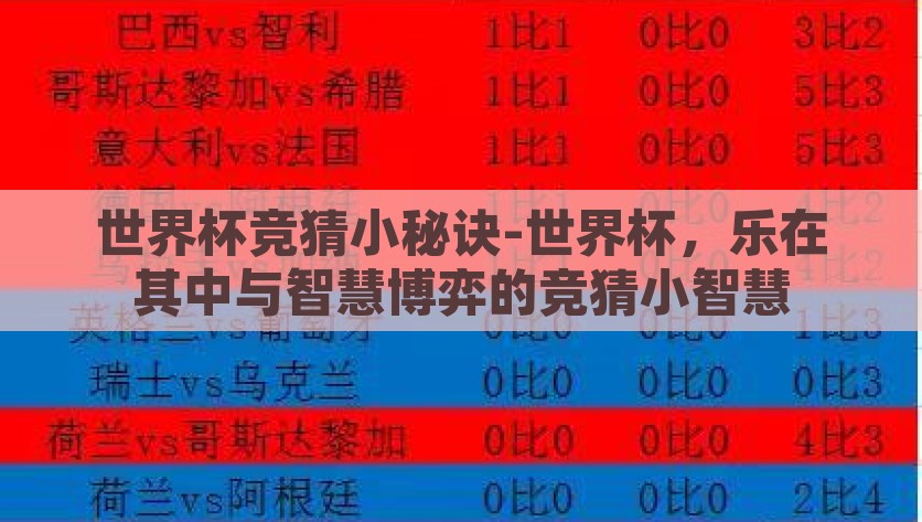 世界杯竞猜小秘诀-世界杯，乐在其中与智慧博弈的竞猜小智慧，解锁世界杯竞猜小妙招，乐享智慧博弈的精彩瞬间